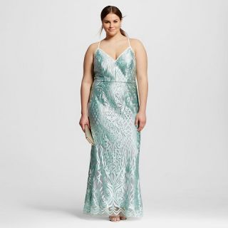 Womens Plus Size Lace Gown with Plunge Neckline   ABS Collection