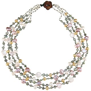 Multi colored FW Baroque and Coin Pearl Multi strand Necklace (5 8 mm