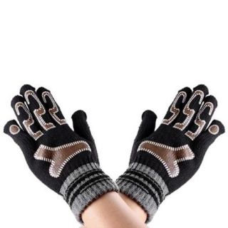 Number 5 Letter Y Pattern Black Knitted Acrylic Winter Gloves Pair for Men Women