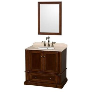 Wyndham Collection Rochester 37.5 in. Vanity in Cherry with Marble Vanity Top in Ivory and 24 in. Mirror WCVJ23136SCHIVUNOM24