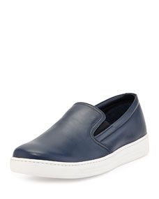 Prada Leather Slip On Sneaker, Navy