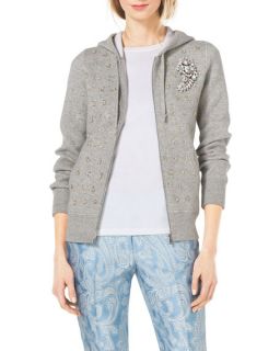 Michael Kors  Crystal Encrusted Cashmere Cotton Knit Hoodie