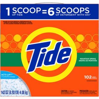 Tide HE Turbo Powder Laundry Detergent, Mountain Spring Scent, 102 Loads, 143 oz