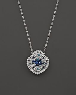 Plev 18K White Gold Blue Galaxy Mosaic Pendant Necklace with Sapphires and Diamonds, 15.5"
