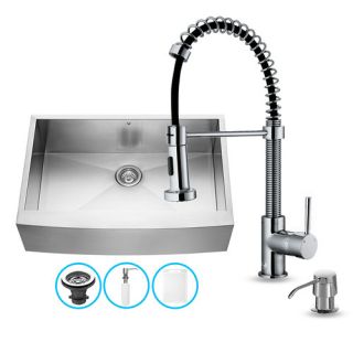 Vigo 33 x 22.25 x 10 Farmhouse Single Bowl Kitchen Sink with Faucet
