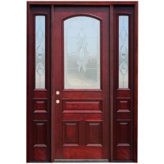 Pacific Entries 64 in. x 96 in. 3/4 Arch Lite Stained Mahogany Wood Prehung Front Door w/ 6 in. Wall Series & 12 in. Sidelites M63STR 8612