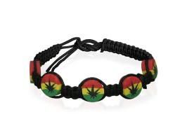 Marijuana Pot Leaf   Black Threaded Slip Knot Jamaican Bracelet (420 / Hemp Pride)