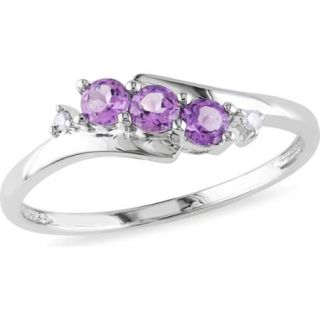 Tangelo 1/3 Carat T.G.W. Amethyst and Diamond Accent 10kt White Gold Three Stone Bypass Ring