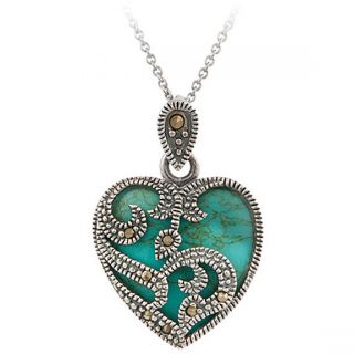 Glitzy Rocks Sterling Silver Marcasite and Synthetic Turquoise Heart