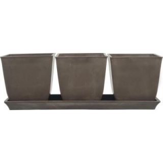 Pride Garden Products 13 in. L x 4.5 in. W x 4.5 in. H Erbe Chocolate Brown Terrain Plastic Pot Set with Tray D817A
