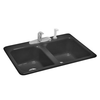 American Standard Black Double Basin Cast Iron Topmount Kitchen Sink