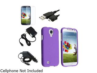 Insten Purple Rubberized Hard Case + Matte Screen Protector + 2 Charger + USB Cable Compatible with Samsung Galaxy S4 i9500
