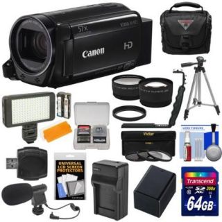 Canon Vixia HF R72 32GB Wi Fi 1080p HD Video Camcorder + 64GB Card + Battery & Charger + Case + Tripod + LED Light + Microphone + Tele/Wide Lens Kit
