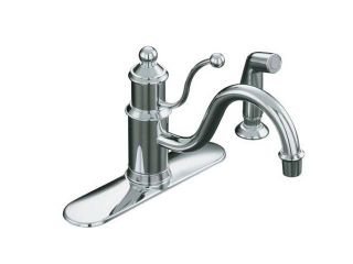 KOHLER K 171 CP Antique Single control Kitchen Sink Faucet with Escutcheon and Sidespray Polished Chrome  Kitchen Faucet