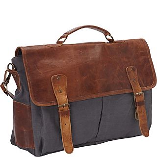 Sharo Leather Bags Laptop Case Brown Leather/Gray Canvas