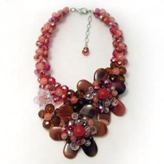 Stunning Cherry Mix Agate Flower Statement Necklace (Thailand