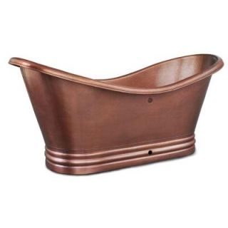 SINKOLOGY Euclid 6 ft. Handmade Pure Solid Copper Freestanding Double Slipper Bathtub in Antique Copper with Overflow TBT 7132HA OF