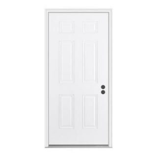 JELD WEN 36 in. x 80 in. 6 Panel Primed White Fiberglass Prehung Front Door with Brickmould 678287