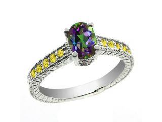 1.45 Ct Oval Green Mystic Topaz Yellow Sapphire 18K White Gold Ring
