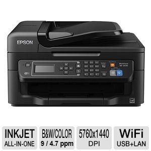 Epson WorkForce WF 2630 Wireless Inkjet All in One Printer   9 ppm Black, 4.7 ppm Color, Copy, Scan, Fax, 30 page ADF, Mobile Printing