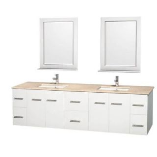 Wyndham Collection Centra 80 in. Double Vanity in White with Marble Vanity Top in Ivory, Square Sink and 24 in. Mirror WCVW00980DWHIVUNSM24