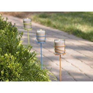 Essential Home  Summershop Metal Tea Light Holder Garden Stake   Set