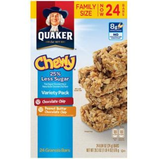 Quaker Chewy 25% Less Sugar Granola Bars Variety Pack, 0.84 oz, 24 count