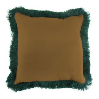 Jordan Manufacturing Sunbrella Canvas Teak Square Outdoor Throw Pillow with Forest Green Fringe DP985P1 310F19
