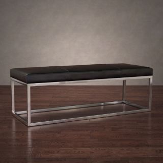 Manhattan Black and Stainless Steel Modern Leather Bench  