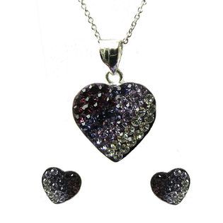 Sterling Silver Purple Crystal Earring and Pendant Set