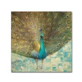 Trademark Fine Art 24 in. x 24 in. "Teal Peacock on Gold" by Danhui Nai Printed Canvas Wall Art WAP0061 C2424GG