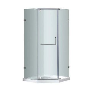 Aston SEN973 38 in. x 38 in. x 77 1/2 in. Semi Frameless Neo Angle Pivot Shower Enclosure in Stainless Steel with Base SEN973 TR SS 38 10