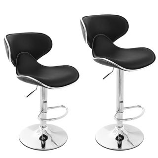 Adeco Black/ Chrome Curved Adjustable Barstool Chair Set