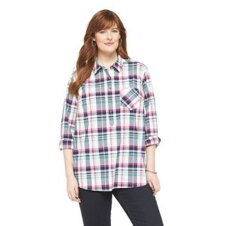 Womens Plus Size Long Sleeve Shirt Blue/Pink Merona®