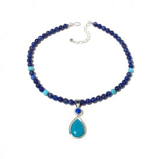 Jay King Turquoise and Lapis Sterling Silver Pendant with 18" Beaded Necklace   7816525