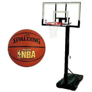 Spalding 54" Portable Backboard System with NBA Max Grip Basketball Bundle