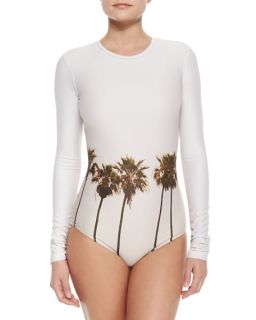 Cover UPF 50 Palm Tree Print Long Sleeve Swimsuit