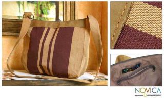 Cotton and Leather Half Moon Shoulder Bag (Guatemala)   13265967