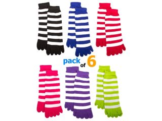 6 Pack Striped Toe Socks   Toe Funky Colorful Socks for Women (Assorted Colors)