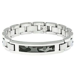 Stainless Steel Link Bracelet with Camouflage Accent, 8.25 Length