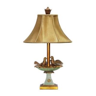 Radionic Hi Tech Love Birds in Bath 26 in. Gold Leaf and Grantsmoth Green Table Lamp with Shade E_TL_91 786_RHT