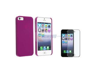 Insten Purple Protex Solid Clip on Case + Anti Glare LCD Cover Compatible with Apple iPhone 5
