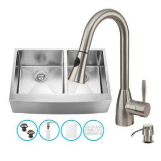 Vigo All in One Farmhouse Apron Front Stainless Steel 33 in. Double Bowl Kitchen Sink in Stainless Steel VG15214