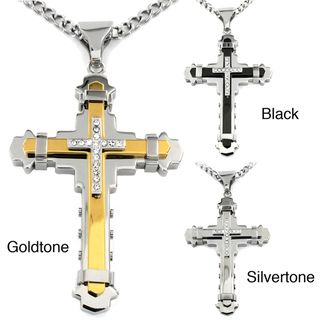 Crucible Two tone Stainless Steel Cubic Zirconia Multi layer Cross