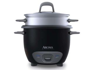 Aroma  3 Cup (Uncooked) 6 Cup (Cooked) Rice Cooker and Food Steamer, Black
