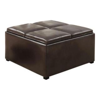 Simpli Home Avalon Square Faux Leather Coffee Table Storage Ottoman in Dark Brown F 07