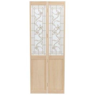 Pinecroft 30 in. x 80 in. Glass Over Panel Tuscany Wood Universal/Reversible Interior Bi Fold Door 871926