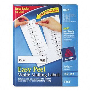 Avery White Ink Jet Mailing Labels, 1 x 4, 2000/Box   Office Supplies