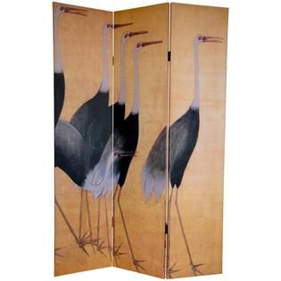 Oriental Furniture  6 ft. Tall Double Sided Cranes Canvas Room Divider