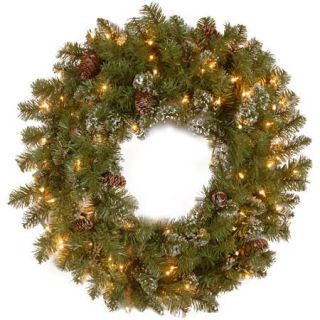 National Tree Pre Lit 30" Crystal Pine Wreath with 100 Clear Lights